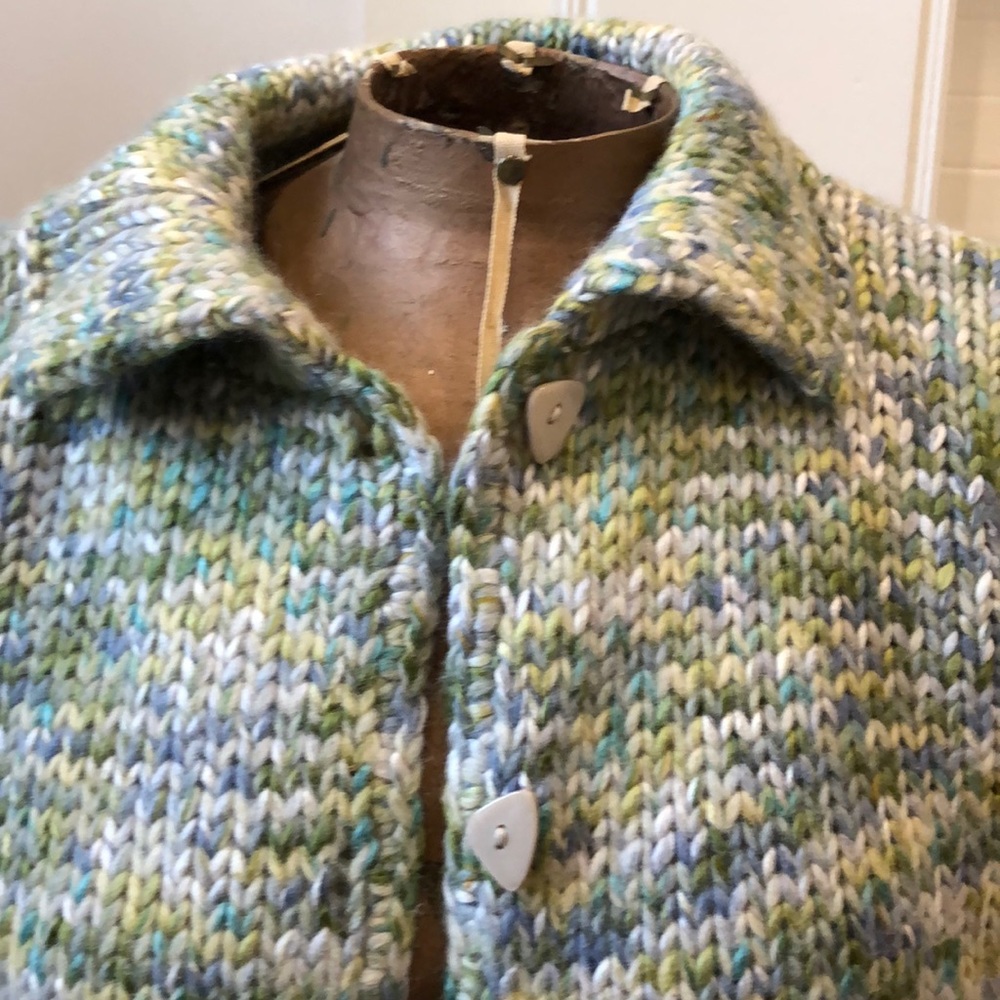 SO blue Sigrid Olsen green knit cardigan M - Picture 2 of 6